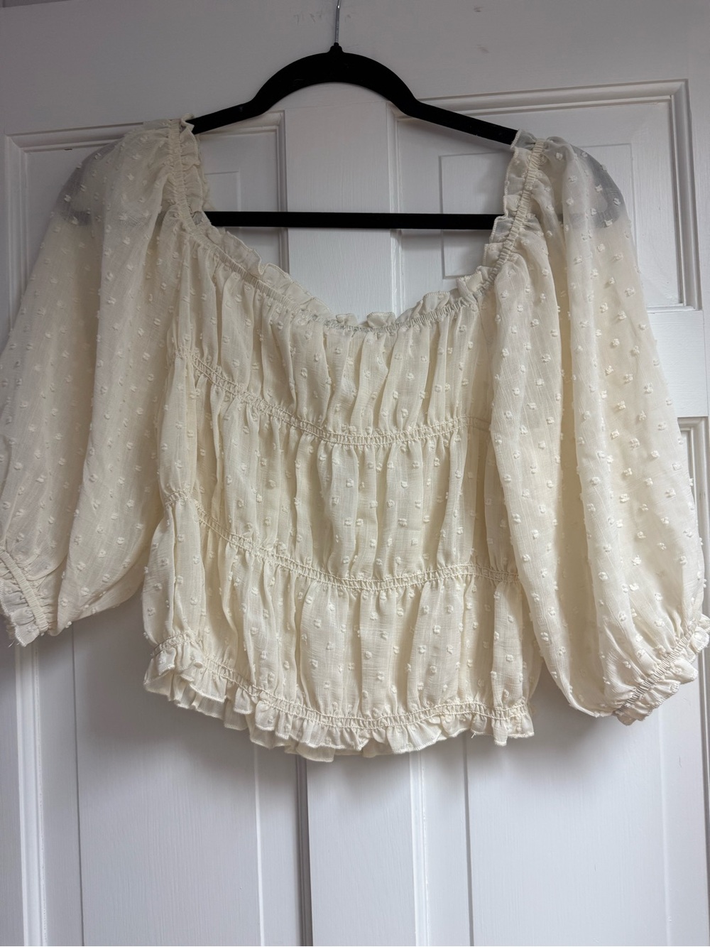 Hem & Thread Cream Swiss Dot Smocked Peasant Blouse
